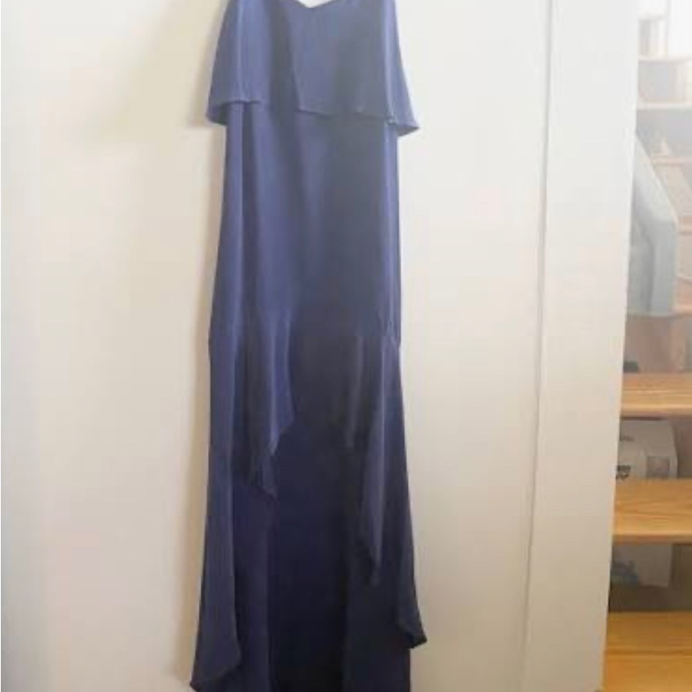 Intermix navy silk midi high low dress with light ruffle